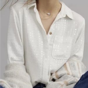 Pilcro White Sequin Button Up Blouse XSP Anthropologie